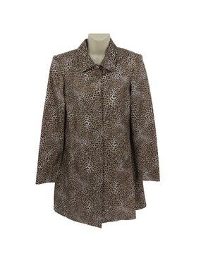 D Studio Women 4 Leopard Cheetah Animal Print Silk Collar Button Jacket Coat